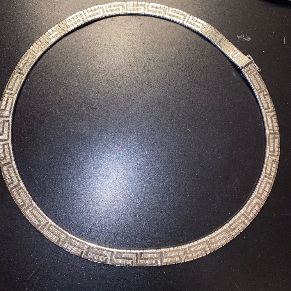 Sterling Silver Herringbone Greek Key Necklace